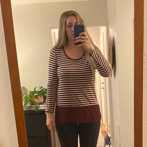 MAROON + CREAM STRIPED L/S